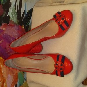 Stunning Red Tory Burch block heels.
